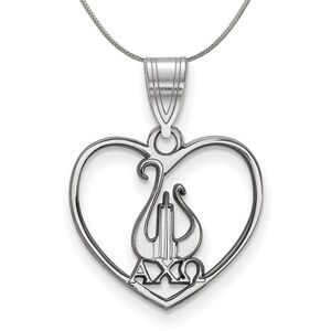 Sterling Silver Alpha Chi Omega Heart Pendant Necklace - 24 Inch